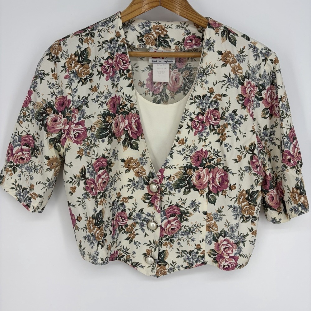 Vtg LA Gal Floral Top M (9/10) Cottagecore Rose Print 90s Romantic Feminine‎ Ivy